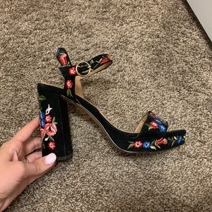 Floral / black block heel